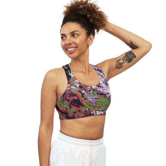 "Dreamy Love" (Cosmic Fusion - Green/Scarlet/Purple) - Seamless Sports Bra