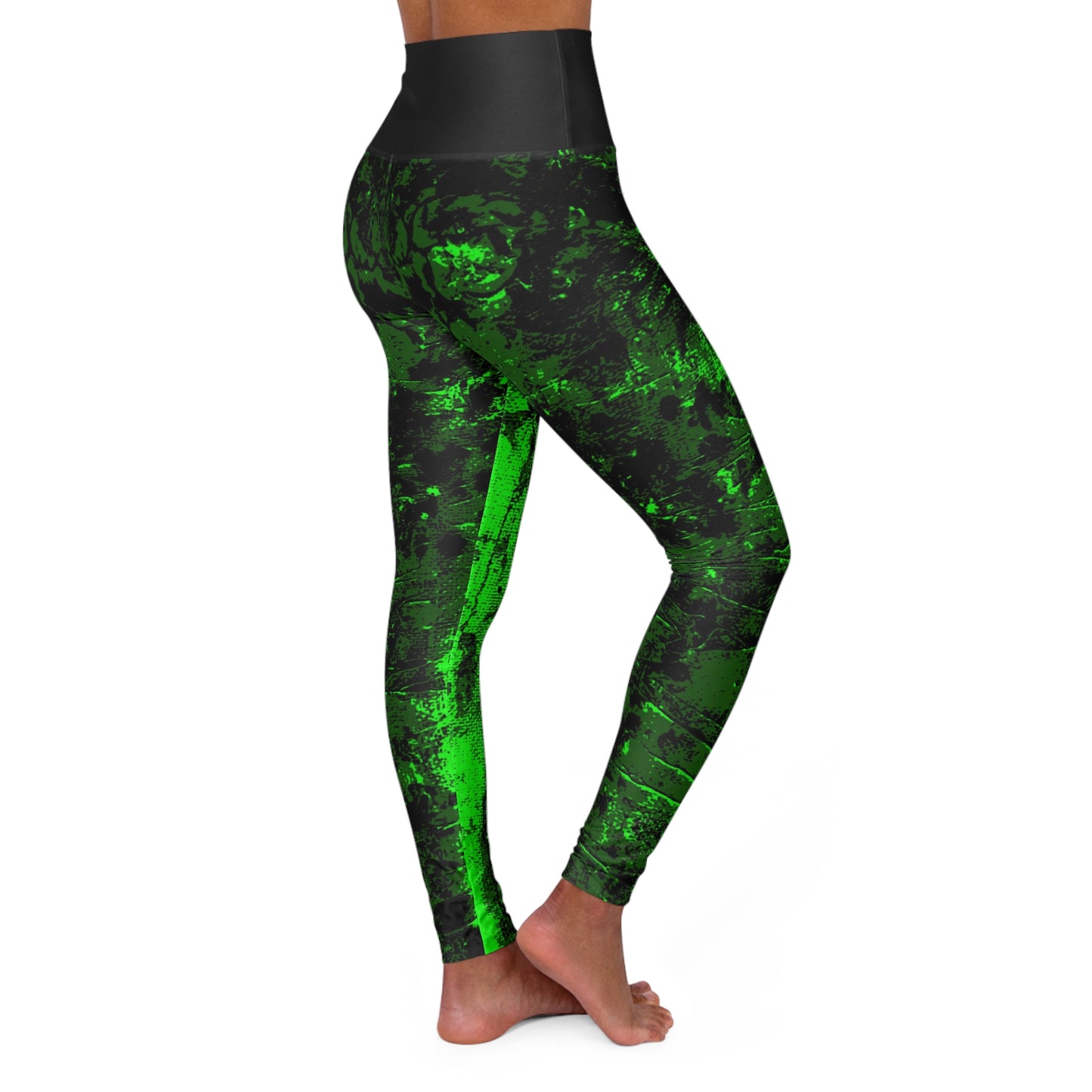 "Mystic Cube" (Cosmic Fusion - Emerald/Neon Green) - High Waisted Yoga Leggings