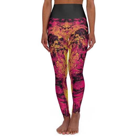 "Mystic Cube" (Cosmic Fusion - Magenta/Gold) - High Waisted Yoga Leggings