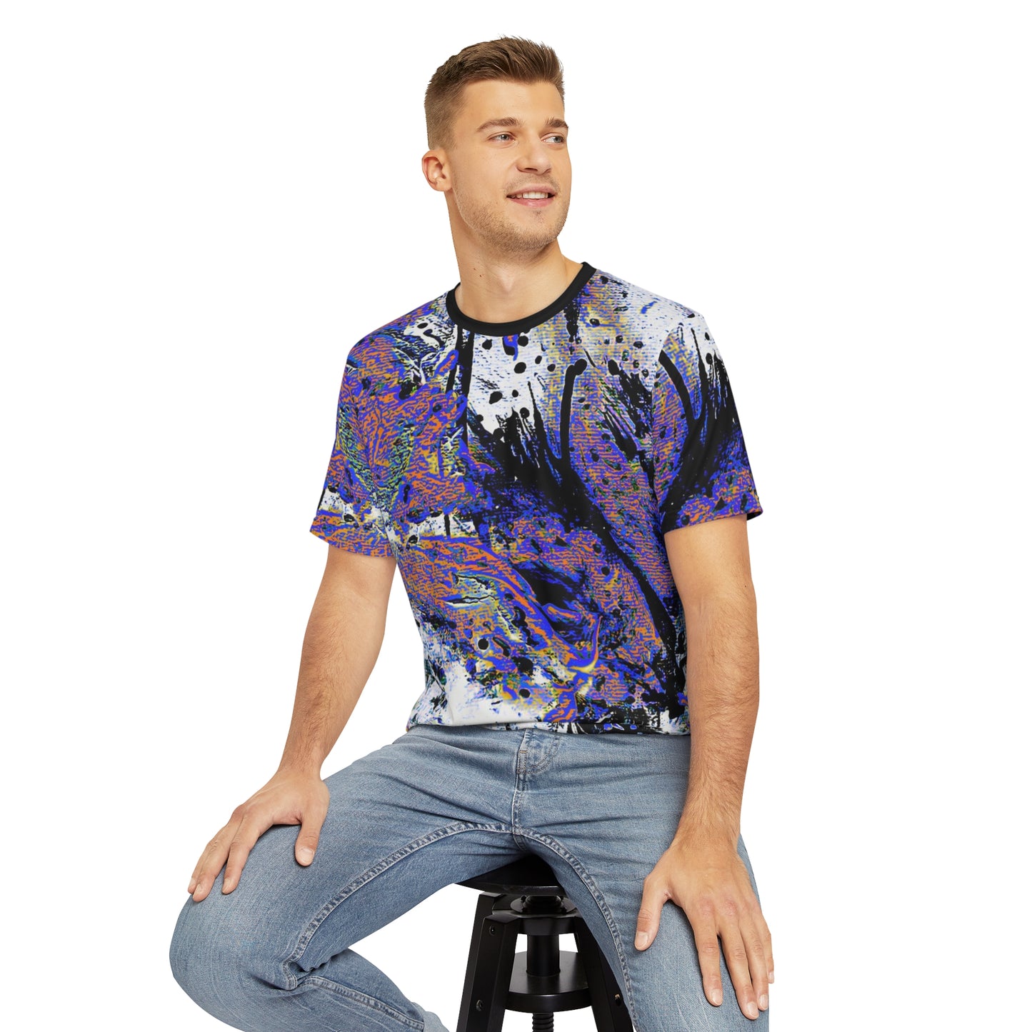 "Dreamy Love" (Cosmic Fusion - White/Black/Sapphire) - Men's Polyester Tee