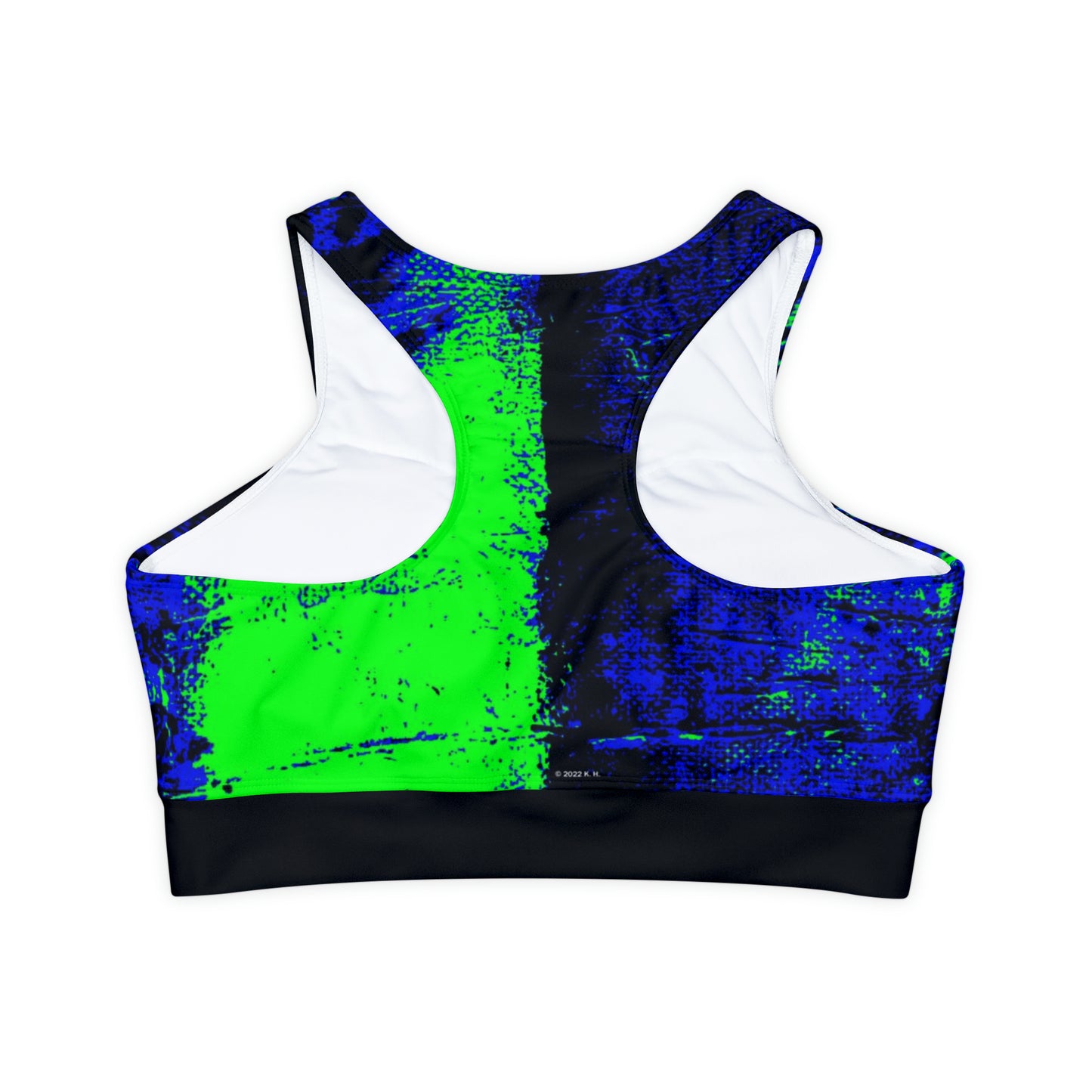 "Mystic Cube" (Cosmic Fusion - Indigo/Neon Green) - Fully Lined, Padded Sports Bra
