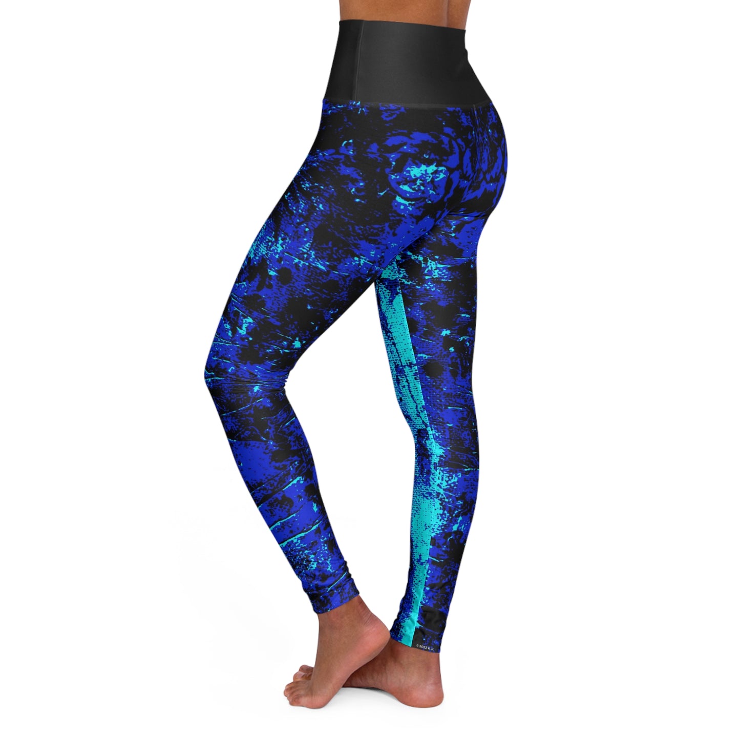 "Mystic Cube" (Cosmic Fusion - Indigo/Aqua) - High Waisted Yoga Leggings