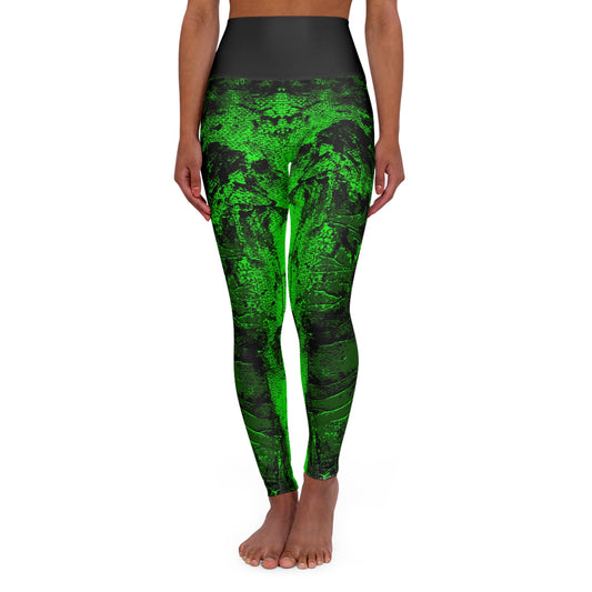 "Mystic Cube" (Cosmic Fusion - Emerald/Neon Green) - High Waisted Yoga Leggings
