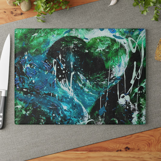 "Dreamy Love" (Forest Green/Teal) - Glass Cutting Boards