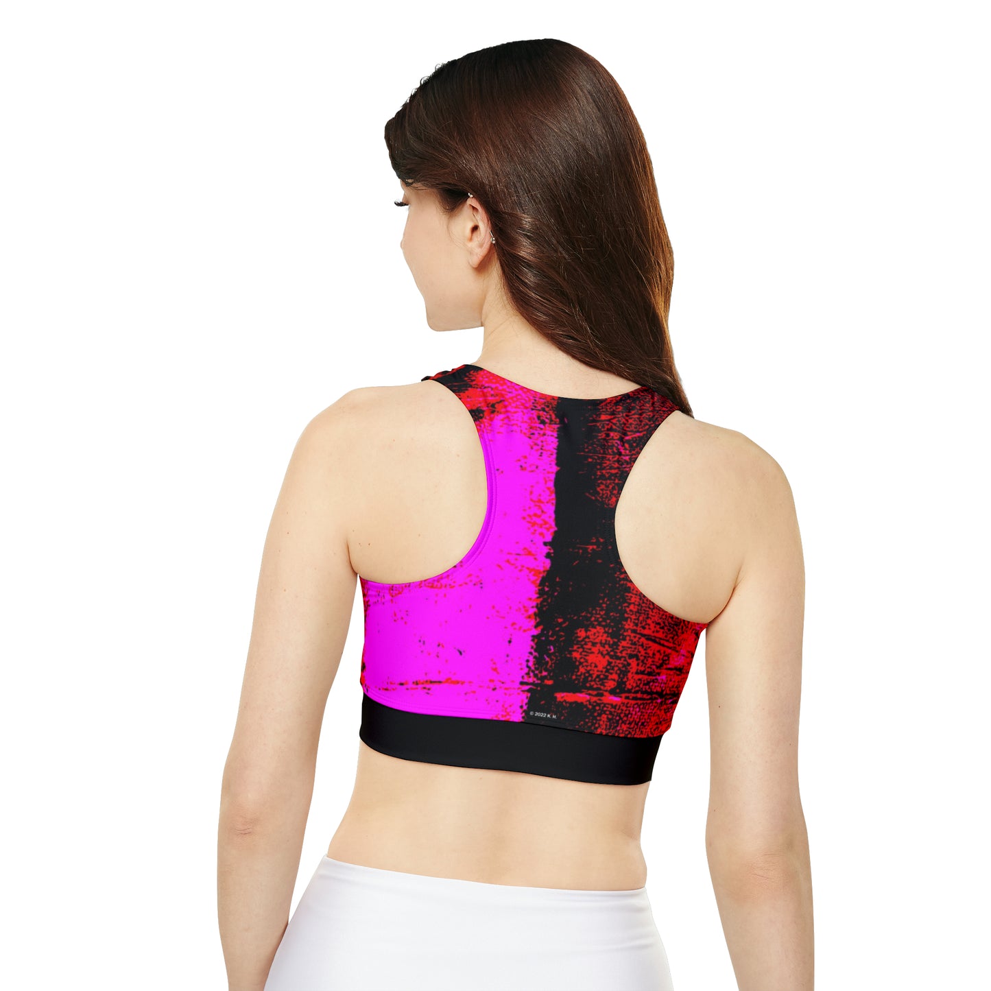 "Mystic Cube" (Cosmic Fusion - Scarlet/Hot Pink) - Fully Lined, Padded Sports Bra