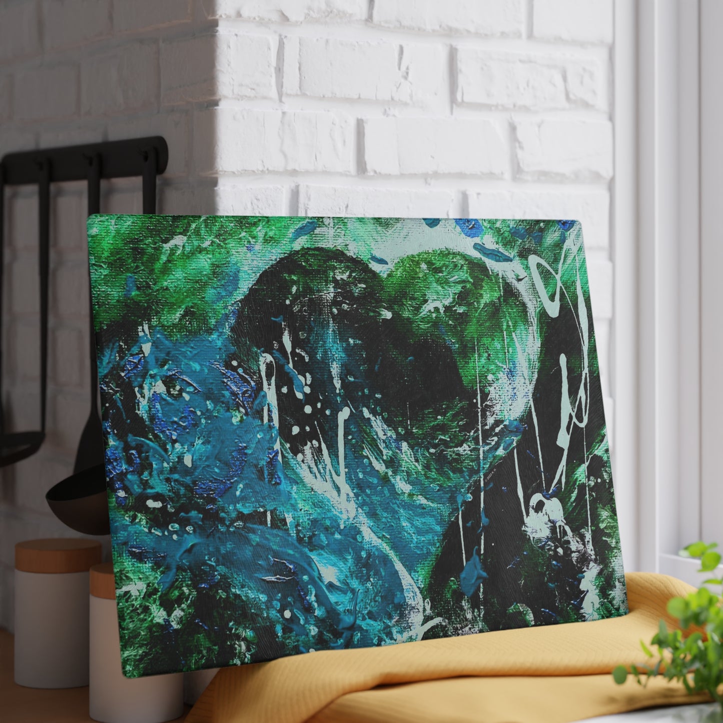 "Dreamy Love" (Forest Green/Teal) - Glass Cutting Boards