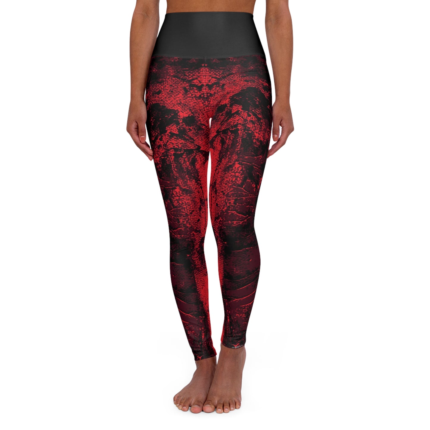 "Mystic Cube" (Cosmic Fusion - Maroon/Neon Red) - High Waisted Yoga Leggings