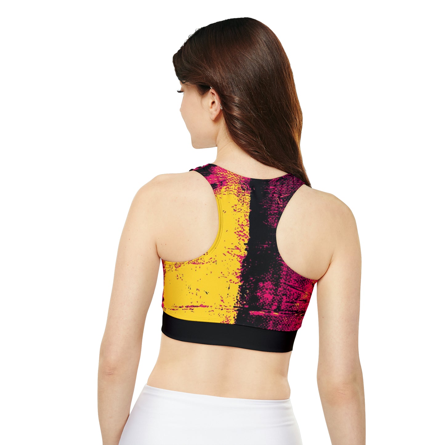 "Mystic Cube" (Cosmic Fusion - Magenta/Gold) - Fully Lined, Padded Sports Bra