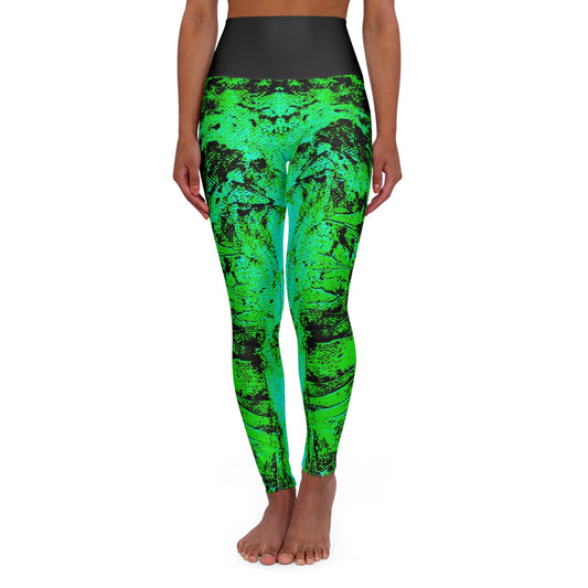 "Mystic Cube" (Cosmic Fusion - Shamrock Green/Aqua) - High Waisted Yoga Leggings