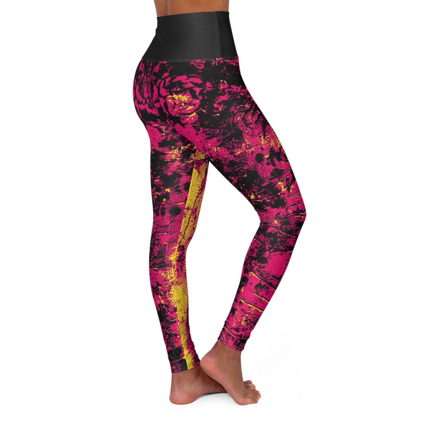 "Mystic Cube" (Cosmic Fusion - Magenta/Gold) - High Waisted Yoga Leggings