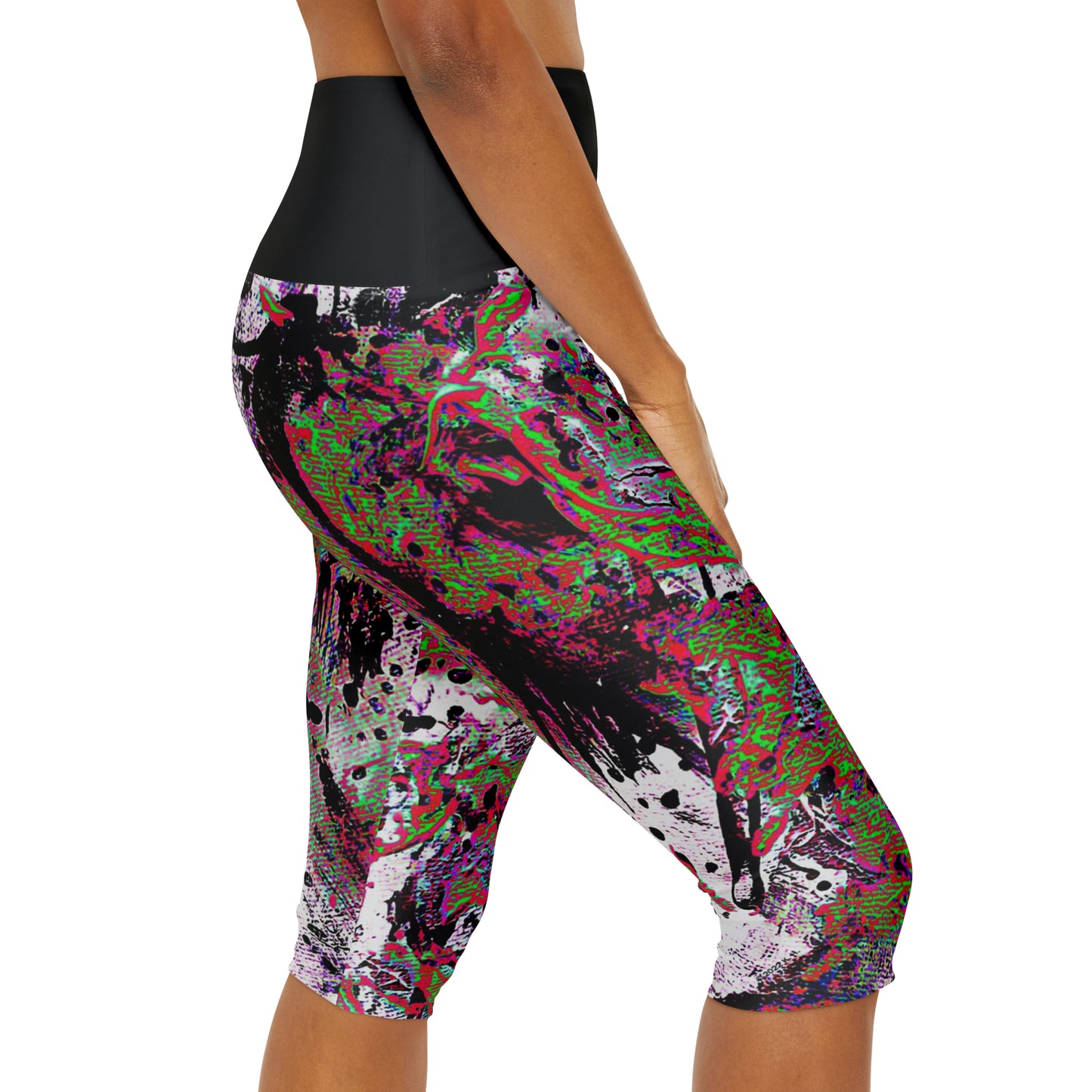 "Dreamy Love" (Cosmic Fusion - Green/Scarlet/Purple) - Yoga Capri Leggings