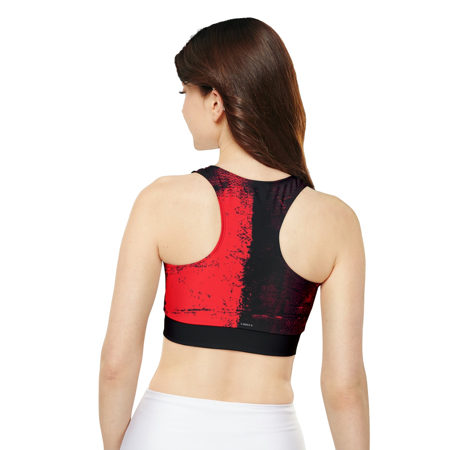 "Mystic Cube" (Cosmic Fusion - Maroon/Neon Red) - Fully Lined, Padded Sports Bra