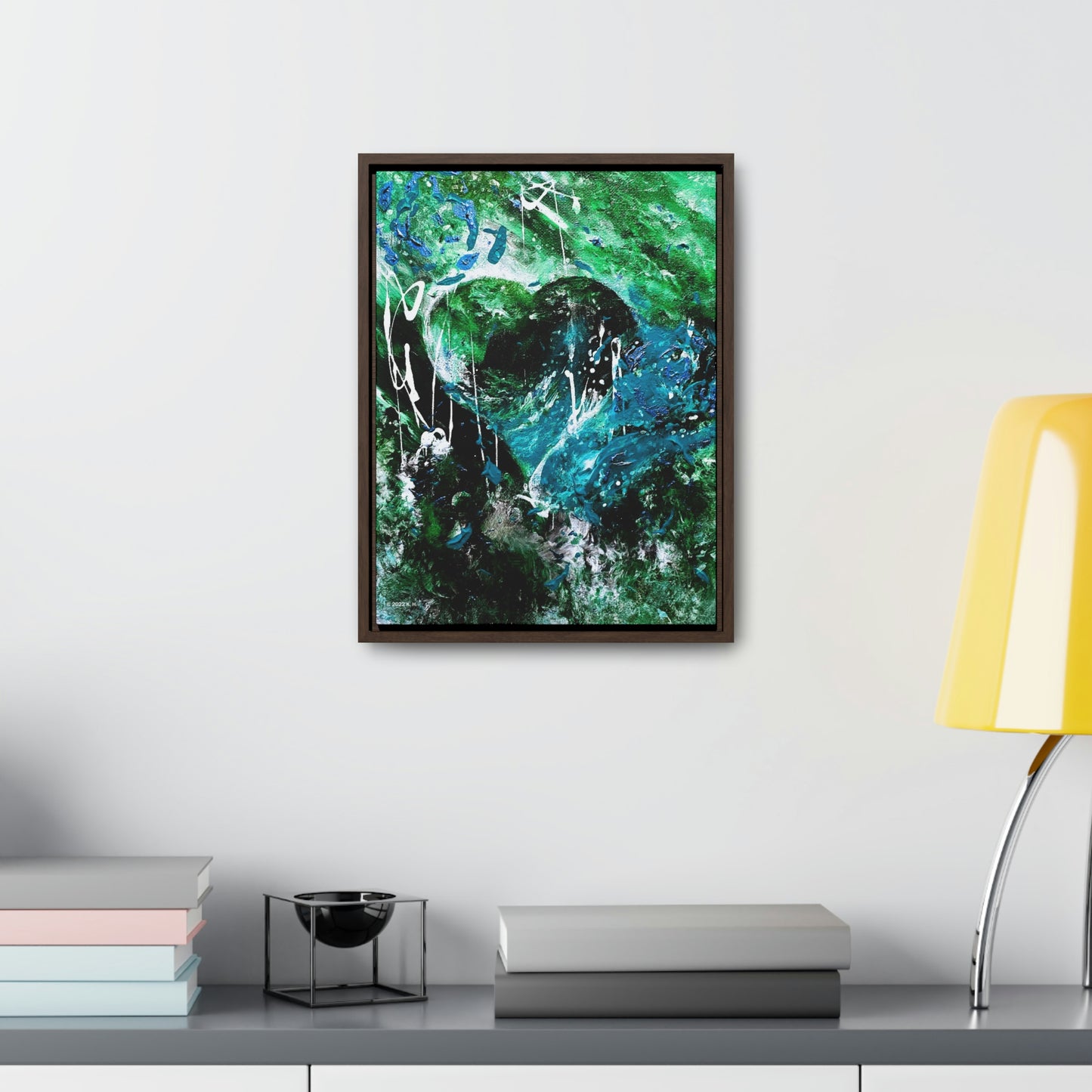 "Dreamy Love" (Forest Green/Teal) - Gallery Canvas Wraps, Vertical Frame