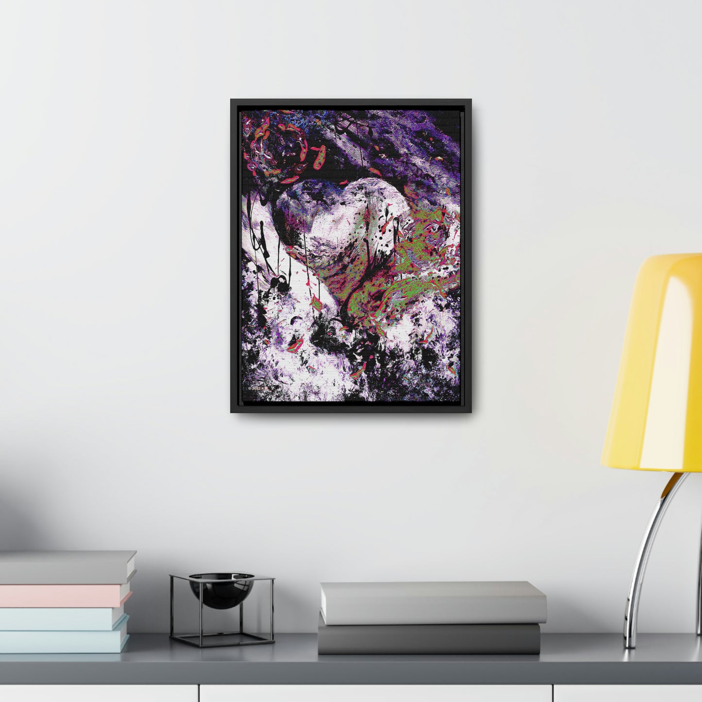 "Dreamy Love" (Cosmic Fusion - Black/White/Purple) - Gallery Canvas Wraps, Vertical Frame
