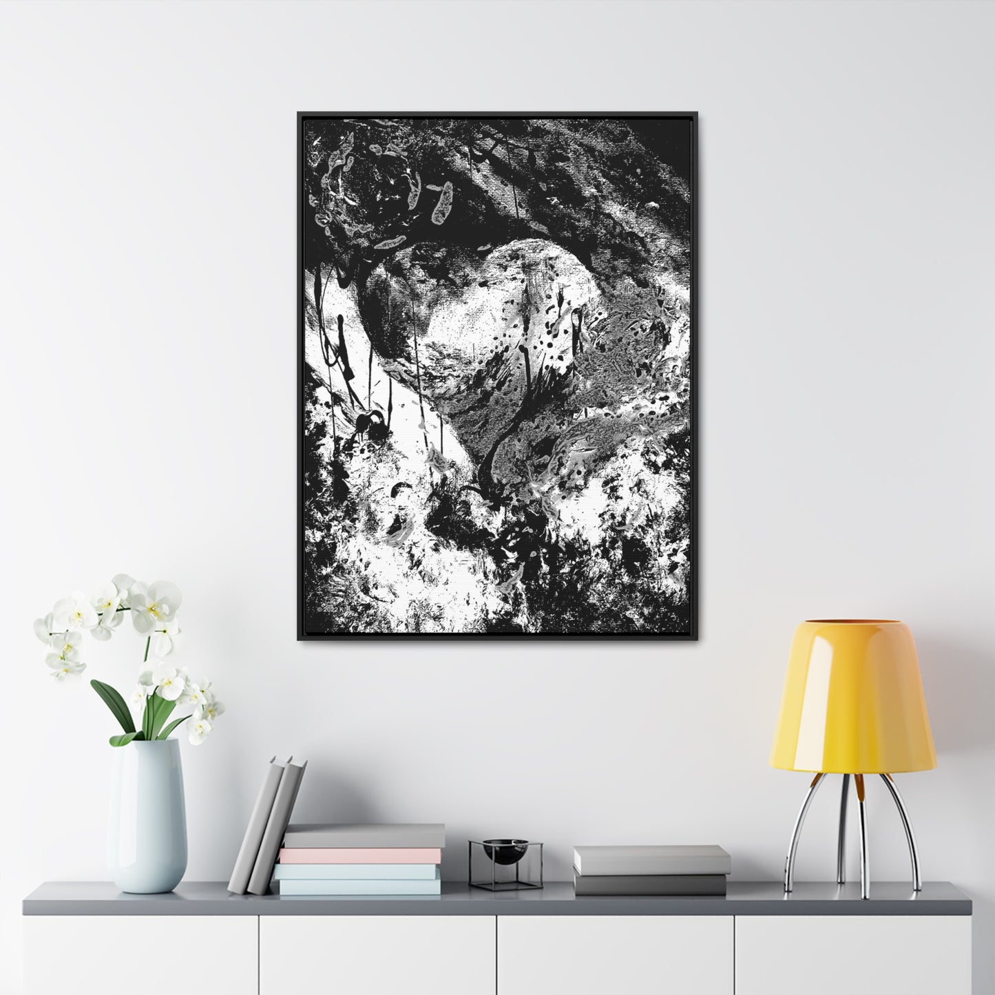 "Dreamy Love" (Cosmic Fusion - Black/White/Gray) - Gallery Canvas Wraps, Vertical Frame