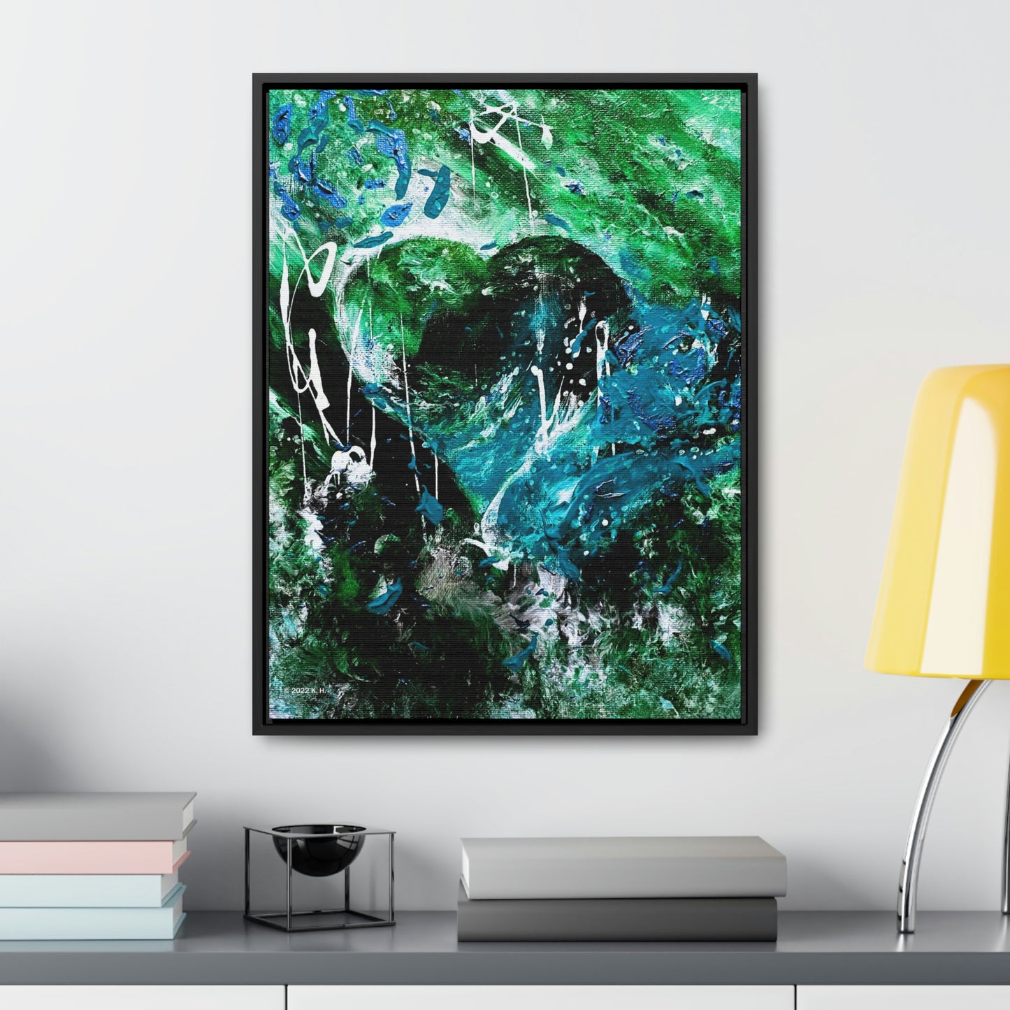 "Dreamy Love" (Forest Green/Teal) - Gallery Canvas Wraps, Vertical Frame