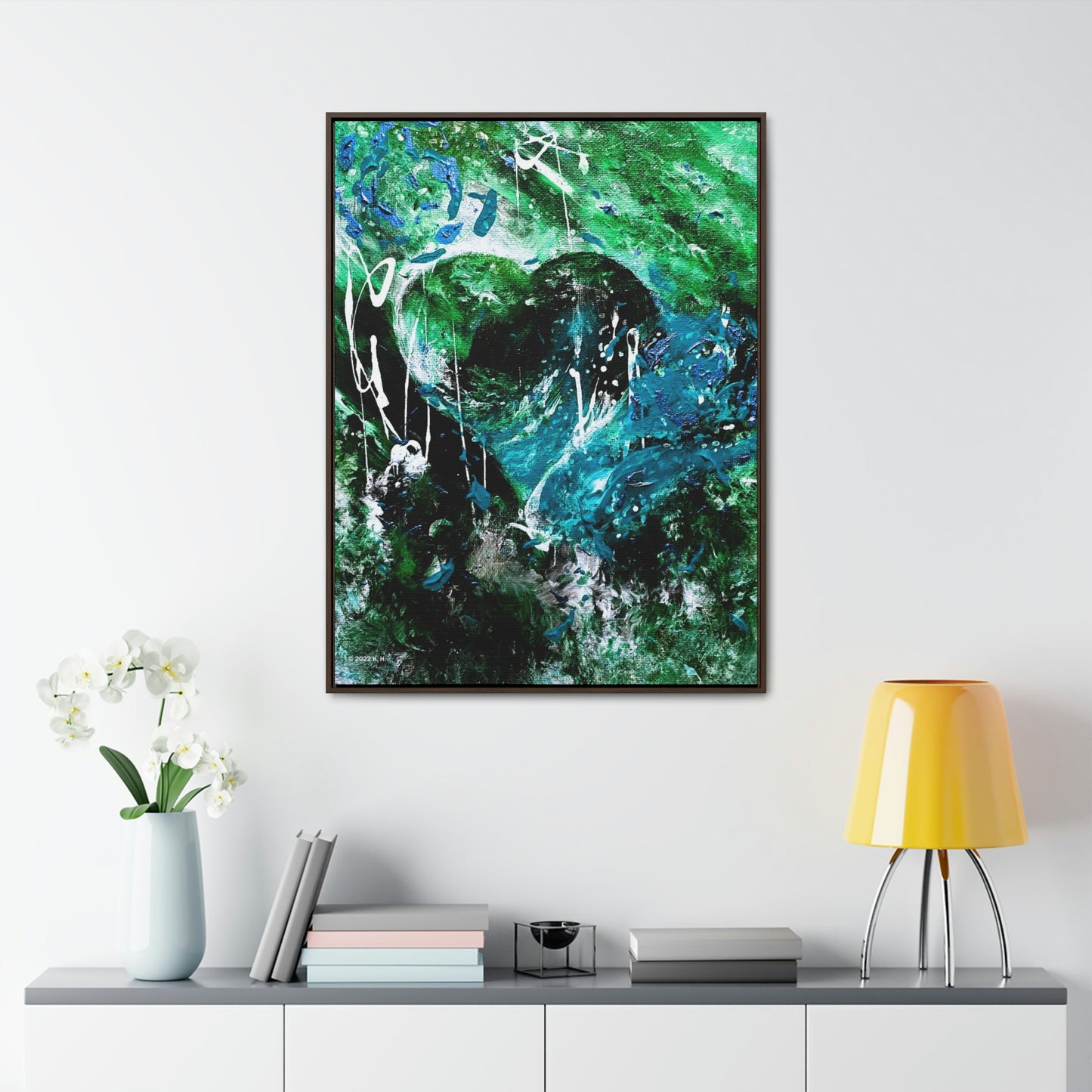 "Dreamy Love" (Forest Green/Teal) - Gallery Canvas Wraps, Vertical Frame