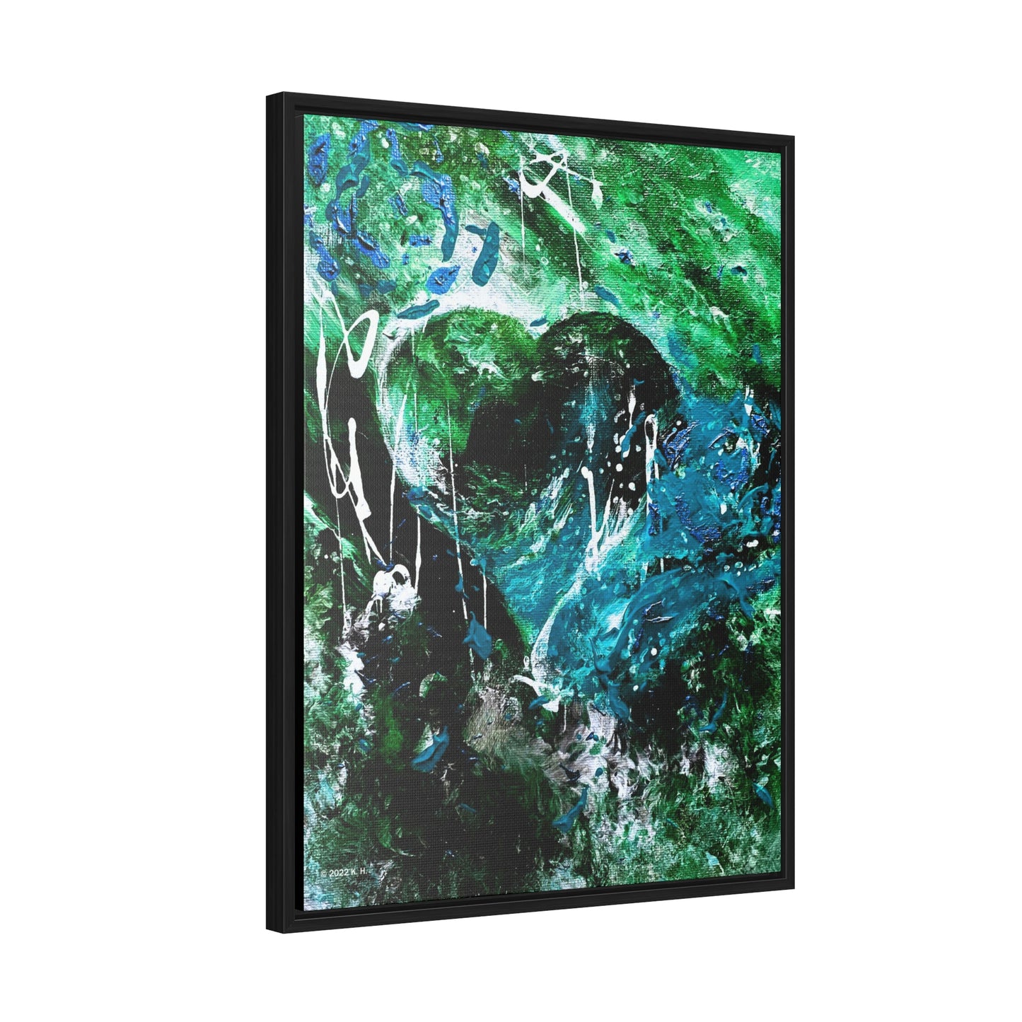 "Dreamy Love" (Forest Green/Teal) - Gallery Canvas Wraps, Vertical Frame