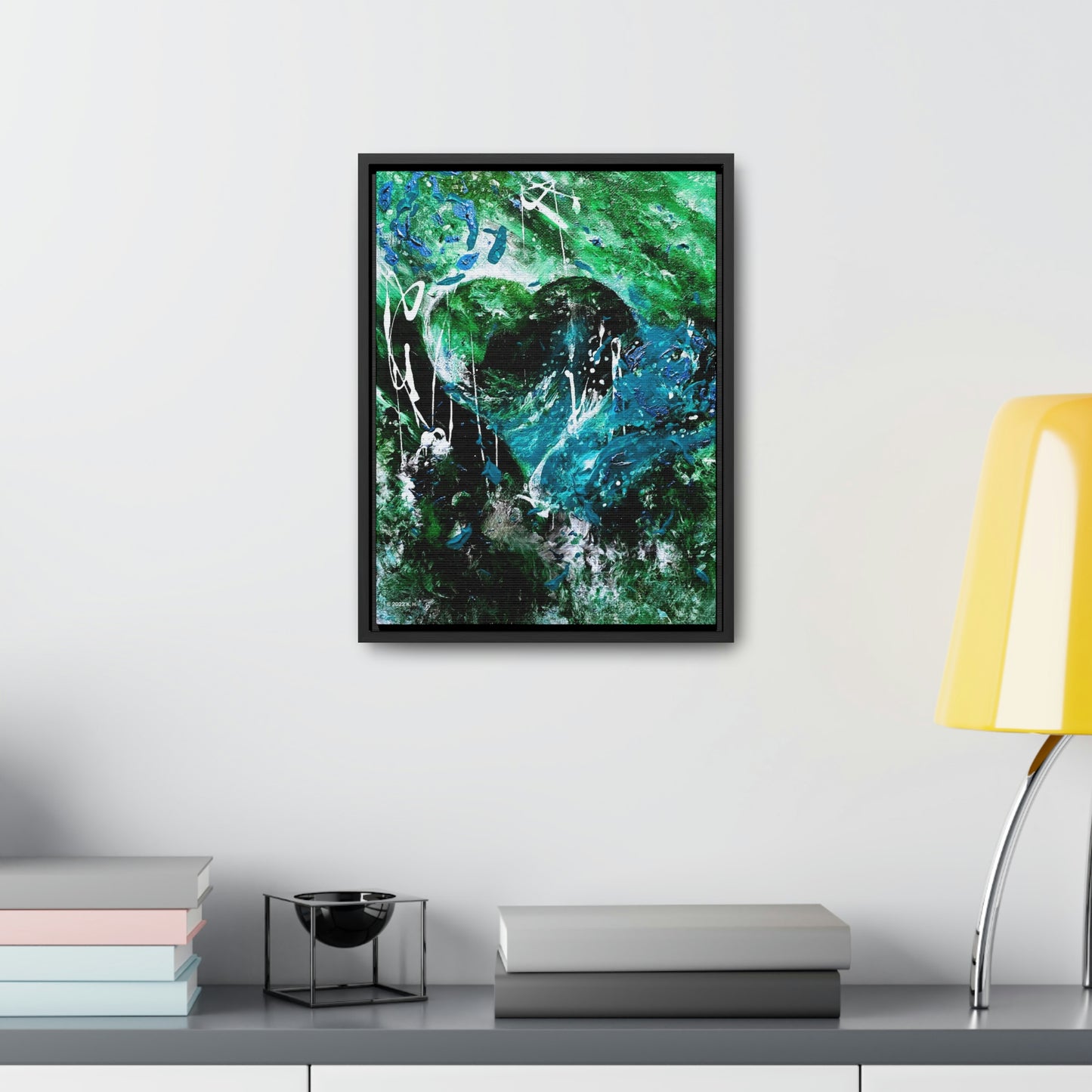 "Dreamy Love" (Forest Green/Teal) - Gallery Canvas Wraps, Vertical Frame