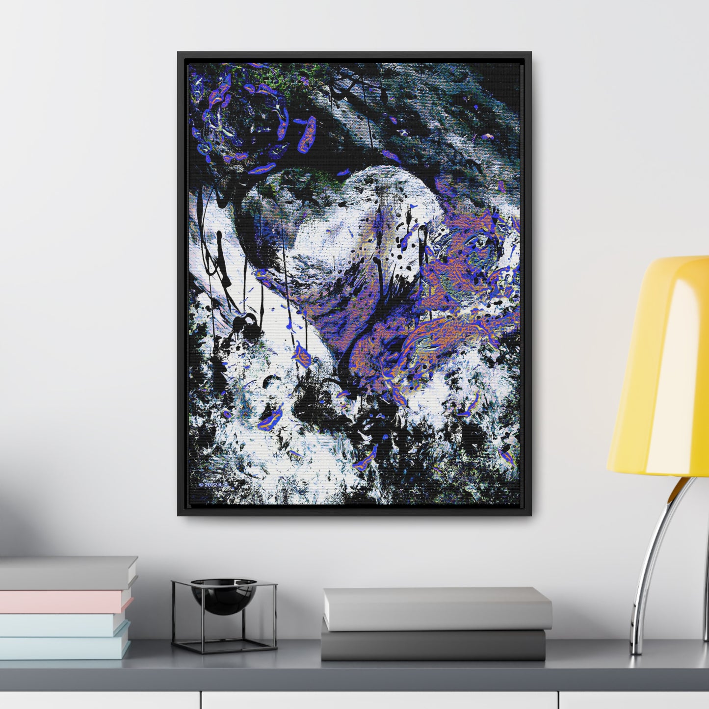 "Dreamy Love" (Cosmic Fusion - Black/White/Sapphire) - Gallery Canvas Wraps, Vertical Frame