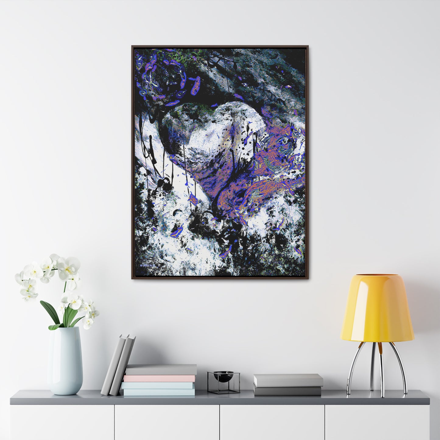 "Dreamy Love" (Cosmic Fusion - Black/White/Sapphire) - Gallery Canvas Wraps, Vertical Frame