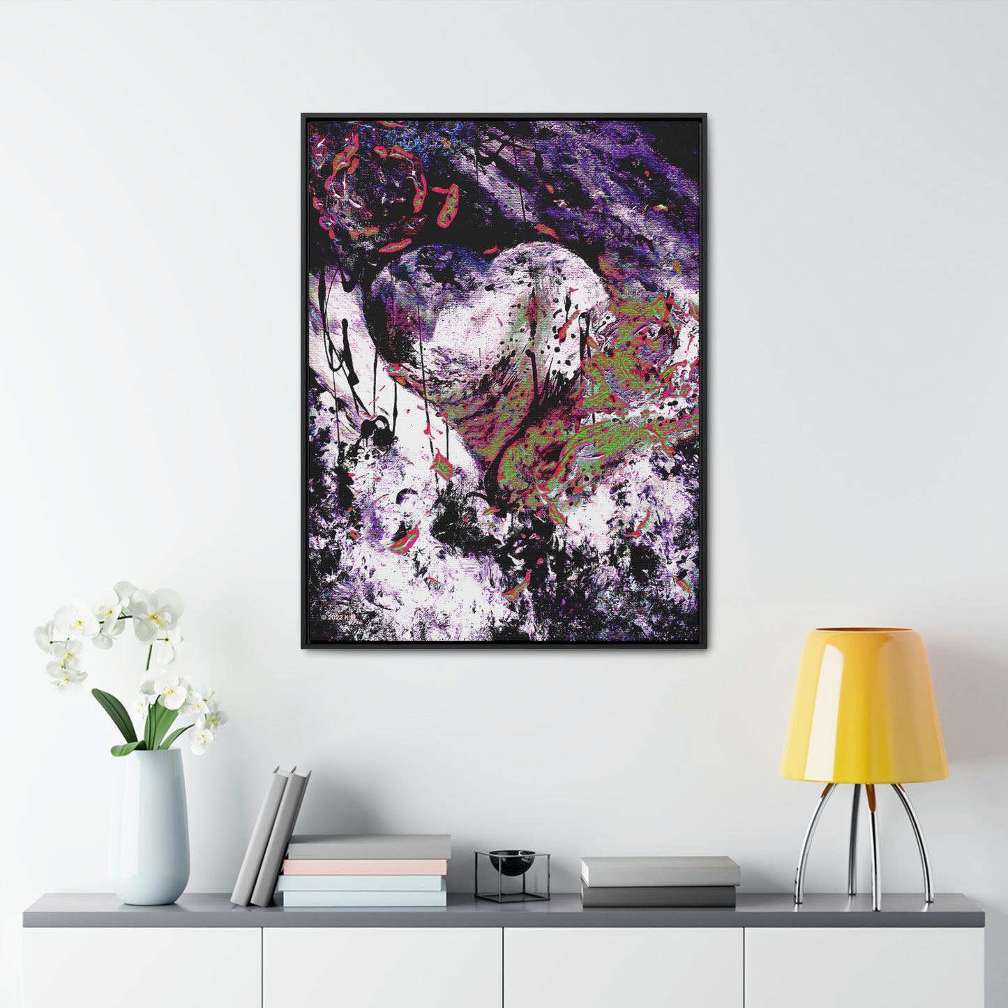 "Dreamy Love" (Cosmic Fusion - Black/White/Purple) - Gallery Canvas Wraps, Vertical Frame